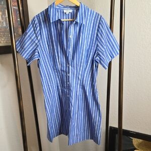 Evereve Blue and White Striped Mini Dress XL Smock Back Waist